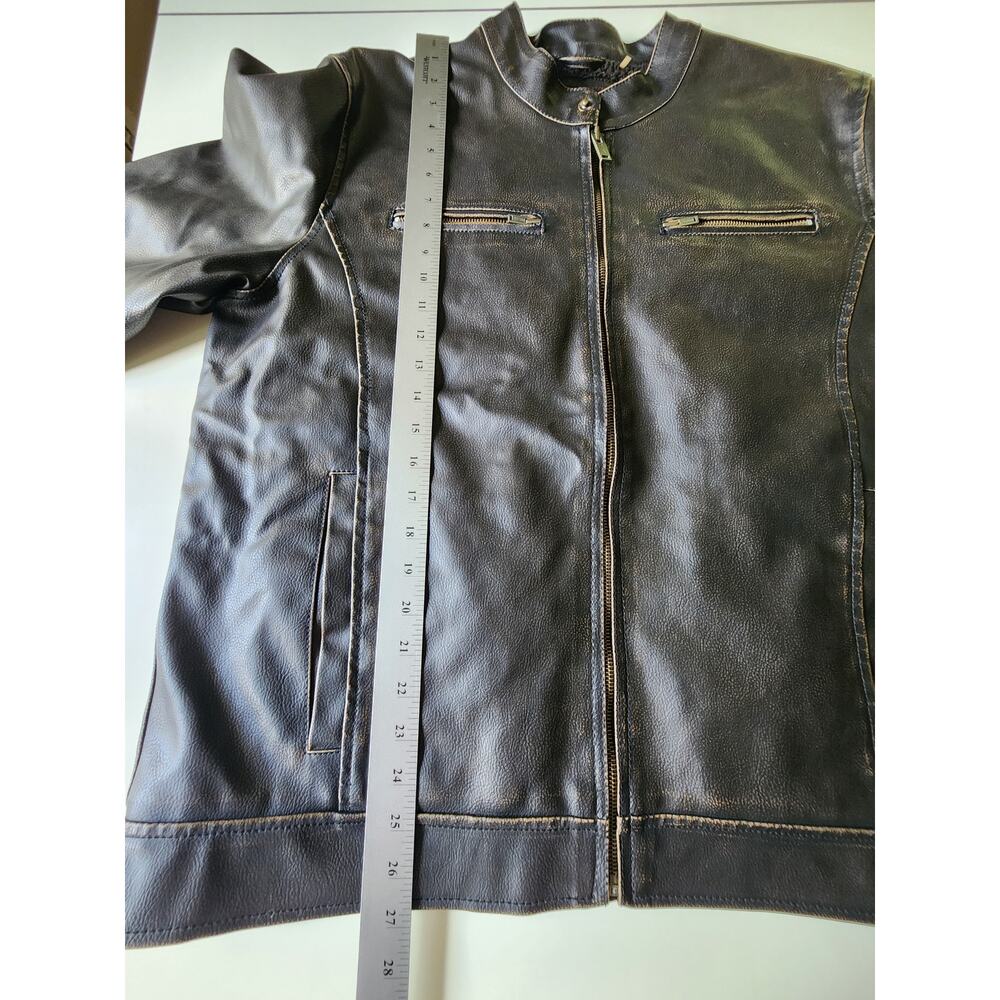 Vintage Guess‎ Faux Leather Bomber Jacket Mens Large Distressed Brown - Picture 7 of 7